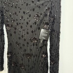 Lulu's Elegant Black Sequin Long Sleeve Dress
